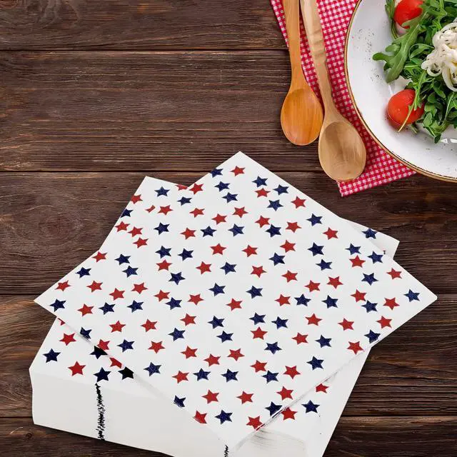 Alt view image 6 of 7 - Patriotic Party Supplies 4th of JULY paper napkins 60Count 6.5 x 6.5 inch Americana Stars Cocktail Napkins for Parties,Veterans Day Election Day 4th of July Independence Day Decorations
