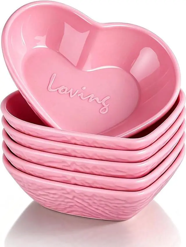 Main image of HOMQUEN Dipping Bowls, 3oz Soy Sauce Dish, Pturdy Plastic Small Bowls Set of 6, Pink Love Heart Mini Appetizer Plates for Sauce, Soy Sauce, Condiment, Side Dishes, Sushi, Ketchup, BBQ Party