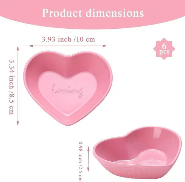 Alt view image 2 of 7 - HOMQUEN Dipping Bowls, 3oz Soy Sauce Dish, Pturdy Plastic Small Bowls Set of 6, Pink Love Heart Mini Appetizer Plates for Sauce, Soy Sauce, Condiment, Side Dishes, Sushi, Ketchup, BBQ Party