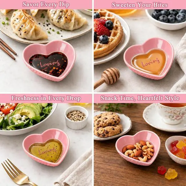 Alt view image 7 of 7 - HOMQUEN Dipping Bowls, 3oz Soy Sauce Dish, Pturdy Plastic Small Bowls Set of 6, Pink Love Heart Mini Appetizer Plates for Sauce, Soy Sauce, Condiment, Side Dishes, Sushi, Ketchup, BBQ Party
