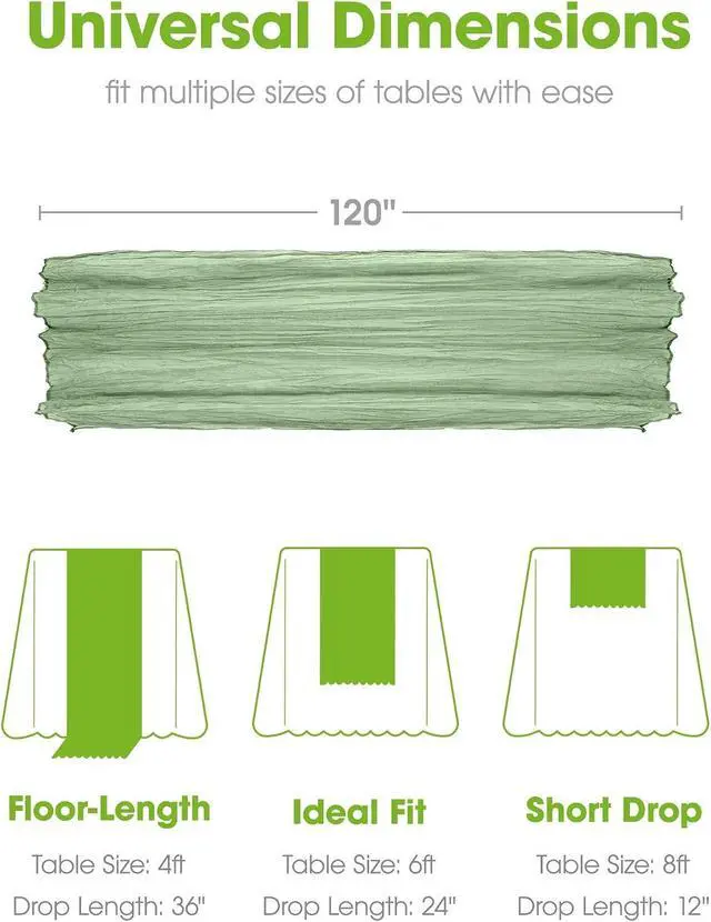 Alt view image 5 of 7 - Pureegg 2-Pack Cheesecloth Table Runner, 120'' Easter Spring Boho Gauze Table Runner Decorations for Party, Baby Shower, Wedding and Farmhouse, Fabric Room Decor, Sage Green