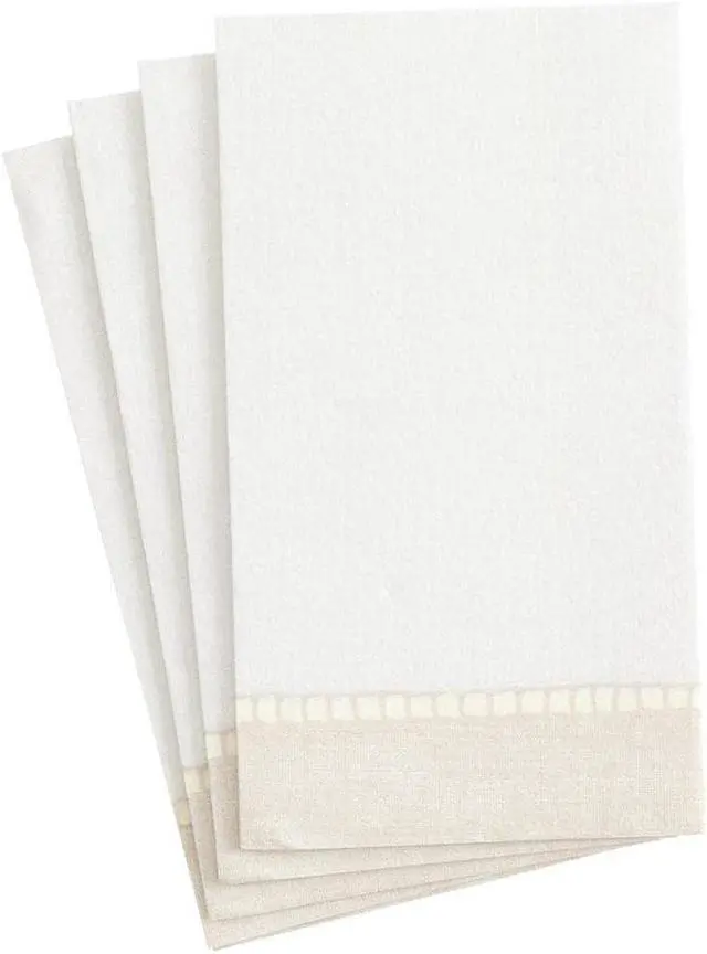 Main image of Caspari Linen Border Paper Linen Guest Towel Napkins in Natural, 12 Per Package
