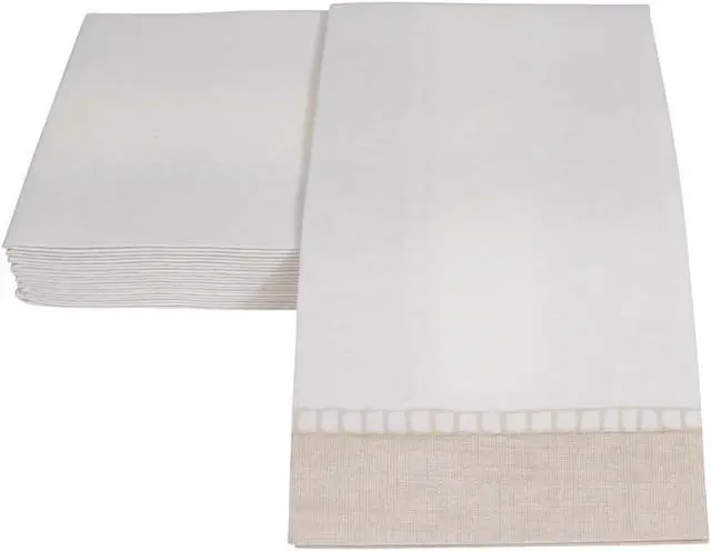 Alt view image 5 of 7 - Caspari Linen Border Paper Linen Guest Towel Napkins in Natural, 12 Per Package