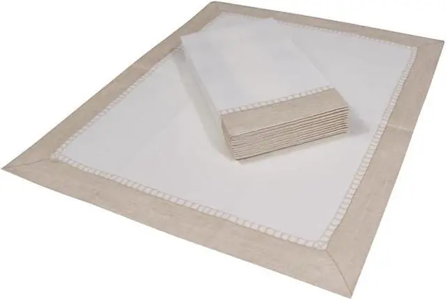 Alt view image 7 of 7 - Caspari Linen Border Paper Linen Guest Towel Napkins in Natural, 12 Per Package