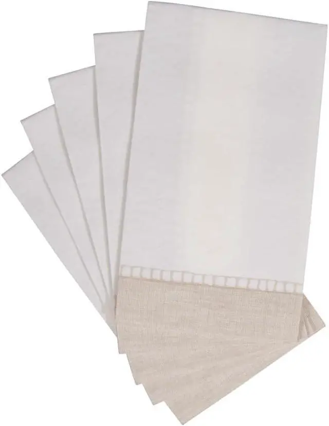 Alt view image 4 of 7 - Caspari Linen Border Paper Linen Guest Towel Napkins in Natural, 12 Per Package