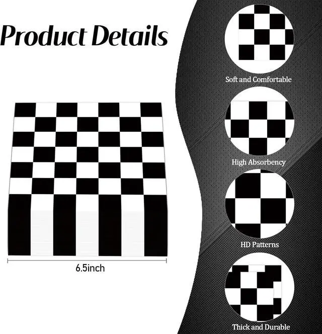 Alt view image 3 of 7 - 50 Pcs Race Car Paper Napkins 6.5 x 6.5 Inches, Black White Checkered Flag Theme Disposable Luncheon Dinner Party Napkins Cocktail Napkin for Race Car Birthday Party Decorations (Race Car)