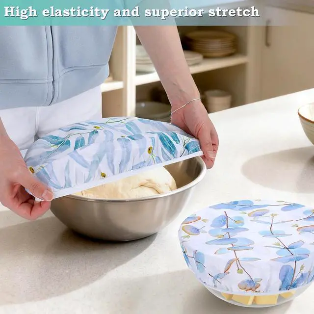 Alt view image 4 of 7 - 2 Large Reusable Beeswax Bowl Covers for Bread Proofing, 10/12 Inch Elastic Beeswax Wraps Cotton Cloth Sourdough Bowl Covers for Proofing Baskets, Mixer Bowls, Food Storage Containers
