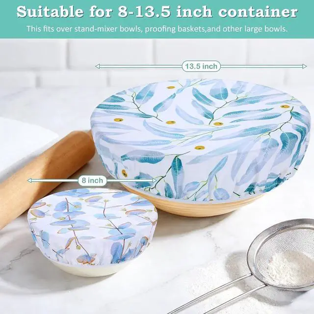 Alt view image 5 of 7 - 2 Large Reusable Beeswax Bowl Covers for Bread Proofing, 10/12 Inch Elastic Beeswax Wraps Cotton Cloth Sourdough Bowl Covers for Proofing Baskets, Mixer Bowls, Food Storage Containers