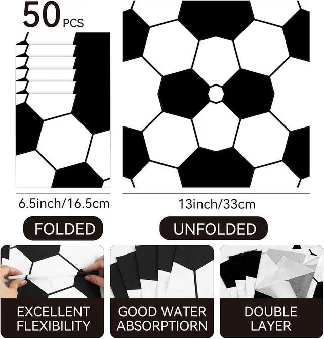 Alt view image 2 of 7 - 50 Pcs Soccer Napkins - Disposable Paper Napkins for Sport Theme Party Lunch Decorations and Favor Set