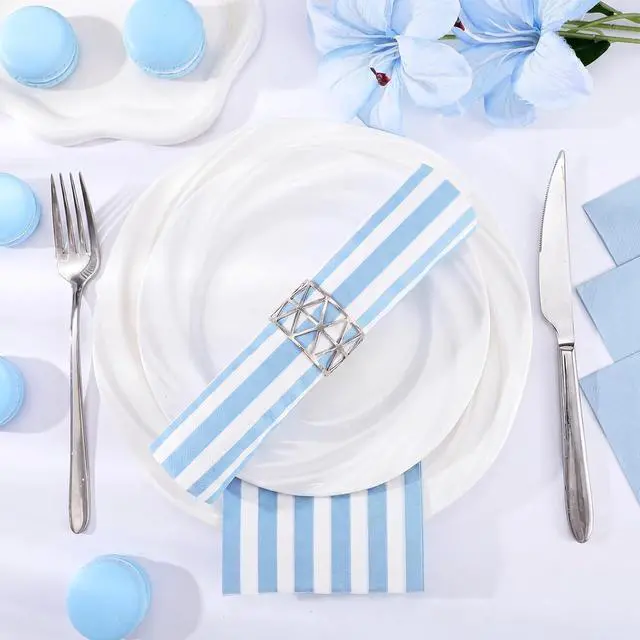 Alt view image 2 of 7 - NatNarr 60 Pcs Light Blue Striped Napkins, 2 Ply Paper Napkins