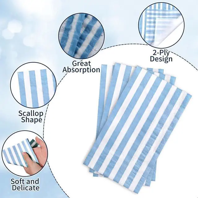Alt view image 4 of 7 - NatNarr 60 Pcs Light Blue Striped Napkins, 2 Ply Paper Napkins
