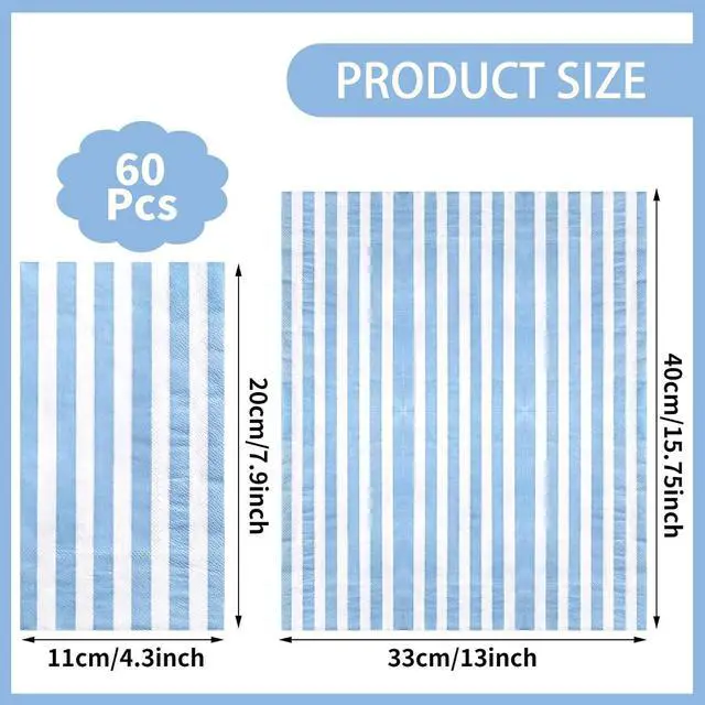 Alt view image 3 of 7 - NatNarr 60 Pcs Light Blue Striped Napkins, 2 Ply Paper Napkins