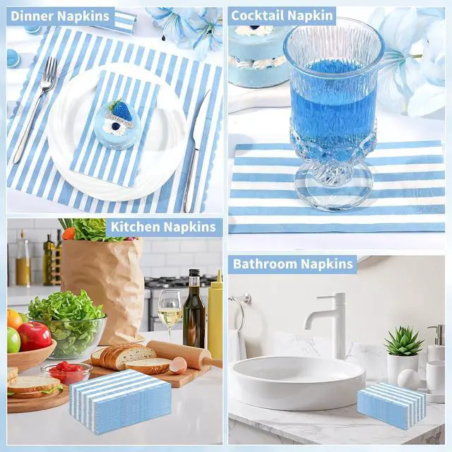 Alt view image 5 of 7 - NatNarr 60 Pcs Light Blue Striped Napkins, 2 Ply Paper Napkins