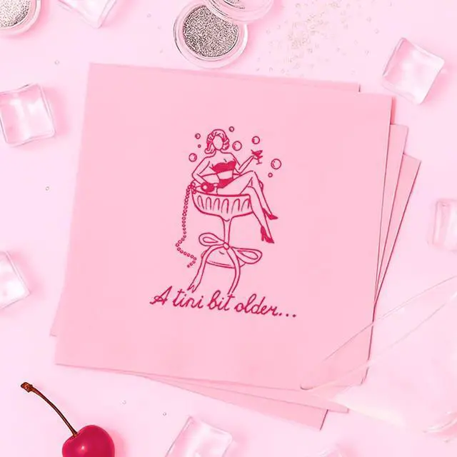 Main image of Pink Martini Cocktail Napkins,Bikinis and Martinis Bachelorette Party Decor, A Bride In A Tini Bit Party Supplies, Pack of 50ct