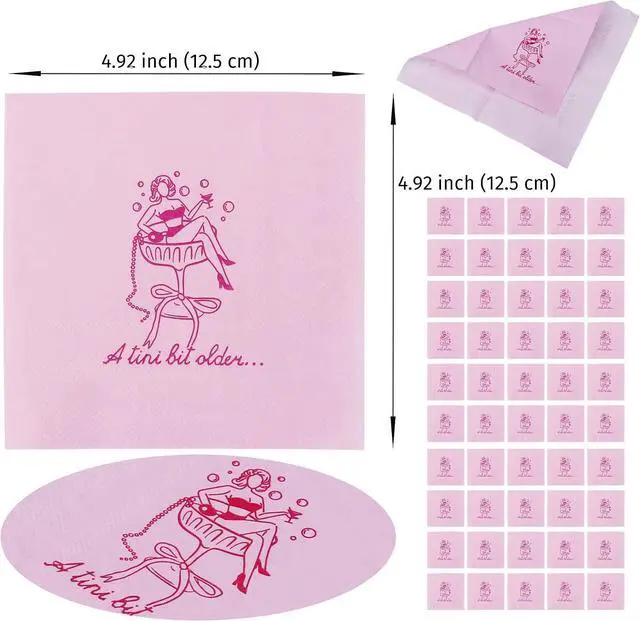 Alt view image 2 of 7 - Pink Martini Cocktail Napkins,Bikinis and Martinis Bachelorette Party Decor, A Bride In A Tini Bit Party Supplies, Pack of 50ct