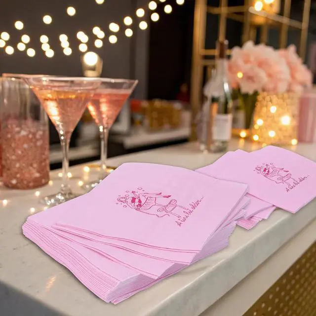 Alt view image 4 of 7 - Pink Martini Cocktail Napkins,Bikinis and Martinis Bachelorette Party Decor, A Bride In A Tini Bit Party Supplies, Pack of 50ct