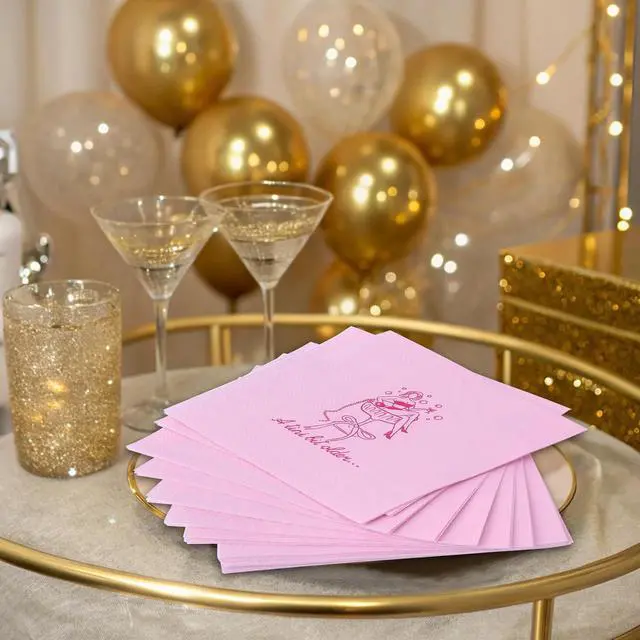 Alt view image 5 of 7 - Pink Martini Cocktail Napkins,Bikinis and Martinis Bachelorette Party Decor, A Bride In A Tini Bit Party Supplies, Pack of 50ct