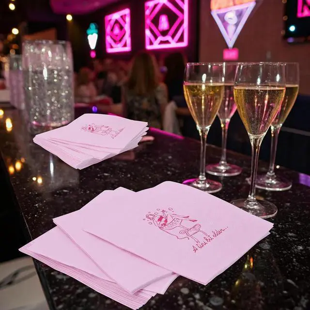 Alt view image 6 of 7 - Pink Martini Cocktail Napkins,Bikinis and Martinis Bachelorette Party Decor, A Bride In A Tini Bit Party Supplies, Pack of 50ct