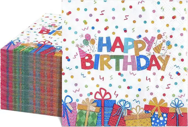 Main image of Natnarr 100 Pcs Happy Birthday Napkins, 5" Birthday Cocktail Napkins