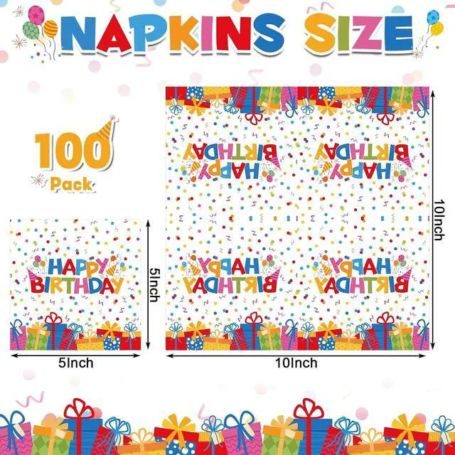 Alt view image 2 of 7 - Natnarr 100 Pcs Happy Birthday Napkins, 5" Birthday Cocktail Napkins