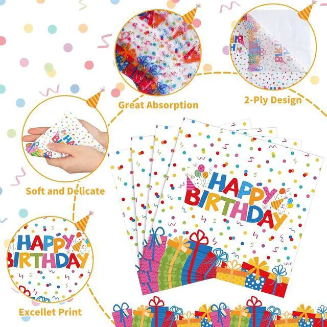 Alt view image 3 of 7 - Natnarr 100 Pcs Happy Birthday Napkins, 5" Birthday Cocktail Napkins