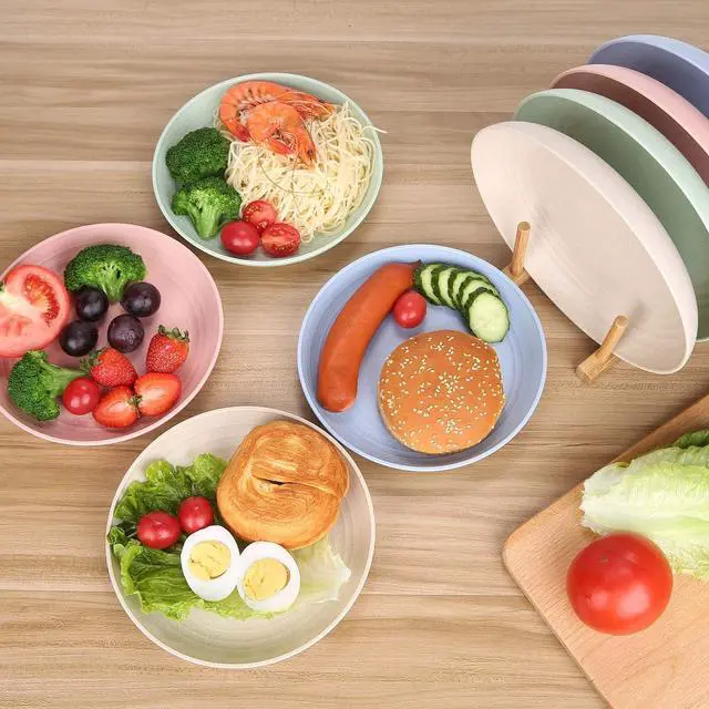 Alt view image 6 of 7 - 7.8 Inches Unbreakable Wheat Straw Plates - Reusable Plate Set - Dishwasher & Microwave Safe - Perfect for Dinner Dishes - Healthy, BPA Free & Eco-Friendly (7.8 Inches)