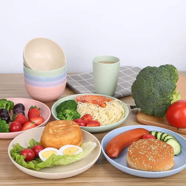 Alt view image 7 of 7 - 7.8 Inches Unbreakable Wheat Straw Plates - Reusable Plate Set - Dishwasher & Microwave Safe - Perfect for Dinner Dishes - Healthy, BPA Free & Eco-Friendly (7.8 Inches)