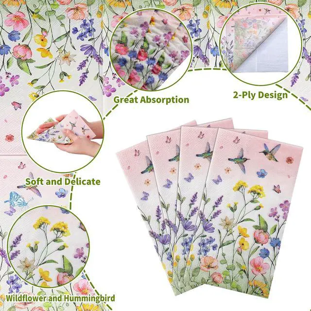 Alt view image 3 of 7 - Natnarr 60 Count Floral Guest Napkins, 2-Ply Disposable Paper Towels