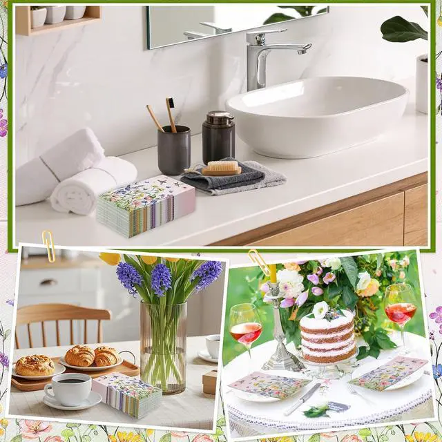 Alt view image 5 of 7 - Natnarr 60 Count Floral Guest Napkins, 2-Ply Disposable Paper Towels