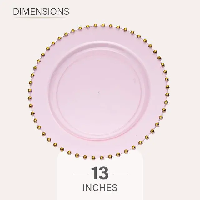 Alt view image 7 of 7 - PLASTICPRO Translucent Pink with Gold Rim Plastic Charger Plates with Beaded Edge Pack of 4 13" Elegant Round Disposable Chargers for Weddings, Events, Parties, and Dinners