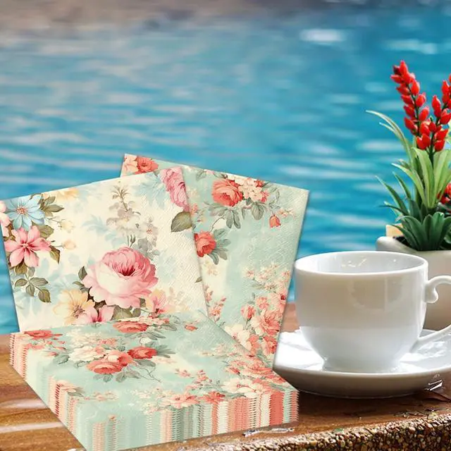 Alt view image 4 of 6 - Vintage Floral Napkins-40Pcs Flower Paper Napkins for Tea Party Birthday Baby Shower Wedding Retro Spring Decorations One Napkin with 4Patterns