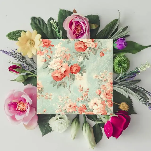 Alt view image 5 of 6 - Vintage Floral Napkins-40Pcs Flower Paper Napkins for Tea Party Birthday Baby Shower Wedding Retro Spring Decorations One Napkin with 4Patterns