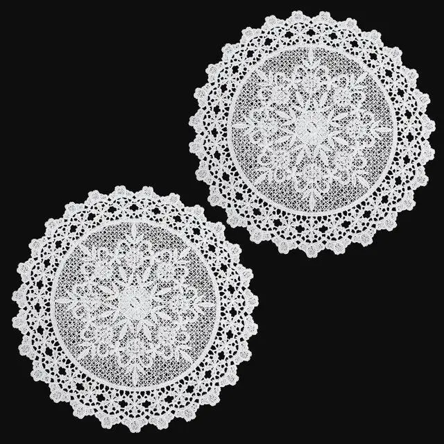 Main image of 2 Pcs Vintage Crochet Doilies 10 Inch Round White Lace Doilies for Tables
