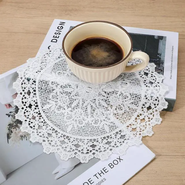 Alt view image 3 of 7 - 2 Pcs Vintage Crochet Doilies 10 Inch Round White Lace Doilies for Tables