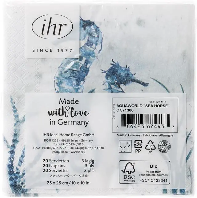Alt view image 3 of 7 - IHR Ideal Home Range Cocktail Napkins Disposable 3-Ply Paper Party Napkin Pack, 5" x 5", Aquaworld Sea Horse, 20-Count