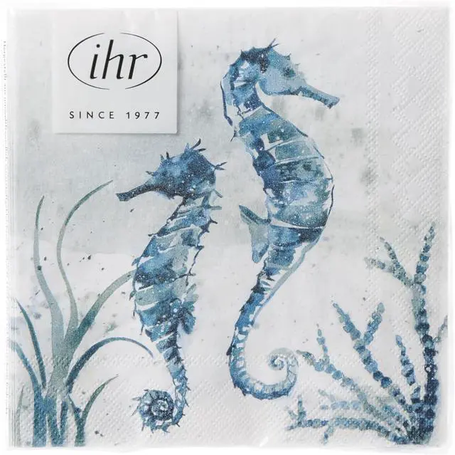 Alt view image 2 of 7 - IHR Ideal Home Range Cocktail Napkins Disposable 3-Ply Paper Party Napkin Pack, 5" x 5", Aquaworld Sea Horse, 20-Count