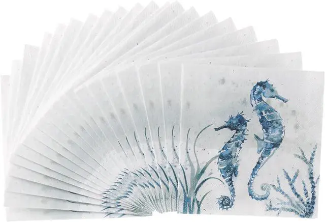 Alt view image 5 of 7 - IHR Ideal Home Range Cocktail Napkins Disposable 3-Ply Paper Party Napkin Pack, 5" x 5", Aquaworld Sea Horse, 20-Count