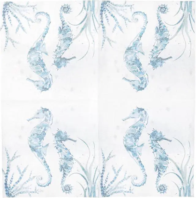Alt view image 4 of 7 - IHR Ideal Home Range Cocktail Napkins Disposable 3-Ply Paper Party Napkin Pack, 5" x 5", Aquaworld Sea Horse, 20-Count