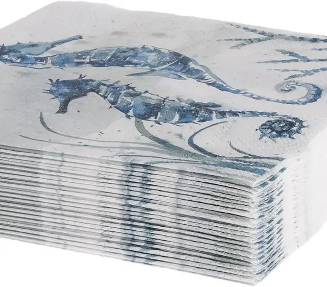 Alt view image 7 of 7 - IHR Ideal Home Range Cocktail Napkins Disposable 3-Ply Paper Party Napkin Pack, 5" x 5", Aquaworld Sea Horse, 20-Count