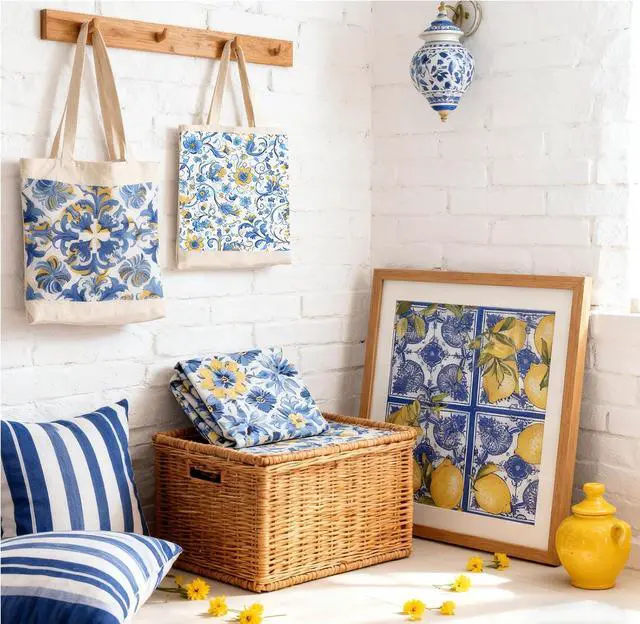 Alt view image 7 of 7 - 36pcs Mediterranean Decoupage Napkins Mixed 9 Amalfi Coast Designs, 13x13 inch, Blue & Yellow Italian Lemon Tile Paper Napkins for Crafts, DIY, and Home Décor