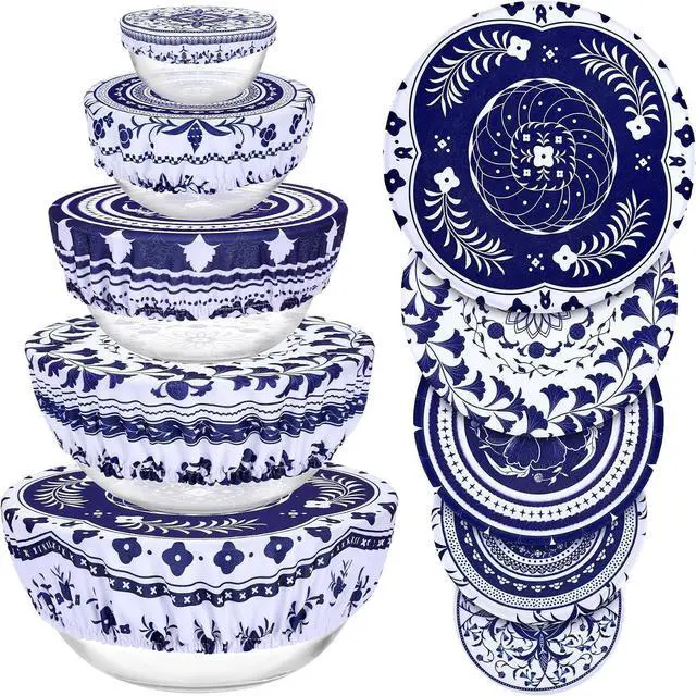 Main image of 5 Pieces Bowl Covers Reusable, Elastic Cloth Covers for Proofing and Food