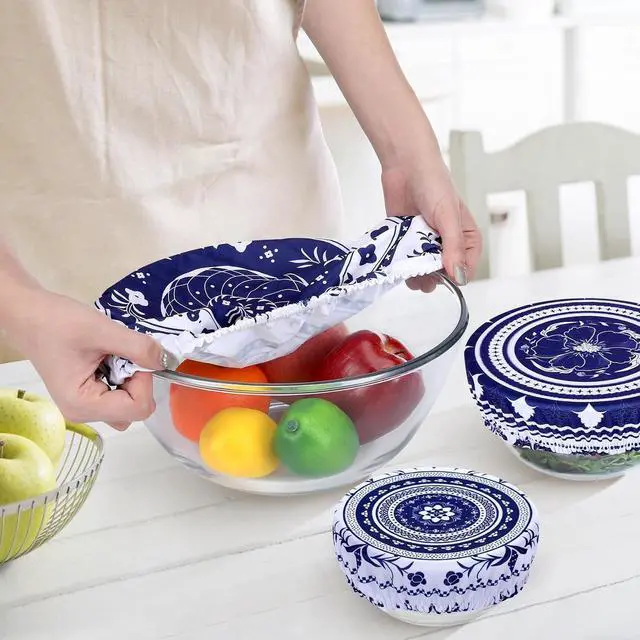 Alt view image 3 of 7 - 5 Pieces Bowl Covers Reusable, Elastic Cloth Covers for Proofing and Food