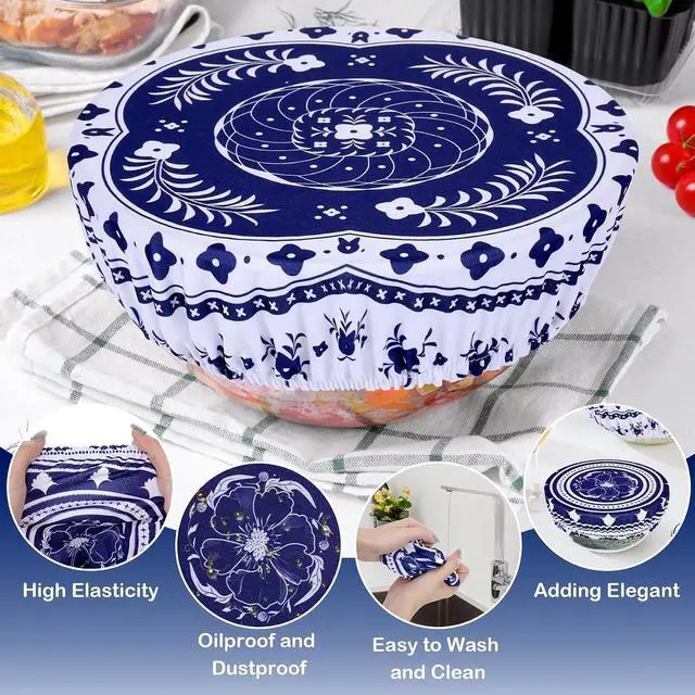Alt view image 6 of 7 - 5 Pieces Bowl Covers Reusable, Elastic Cloth Covers for Proofing and Food