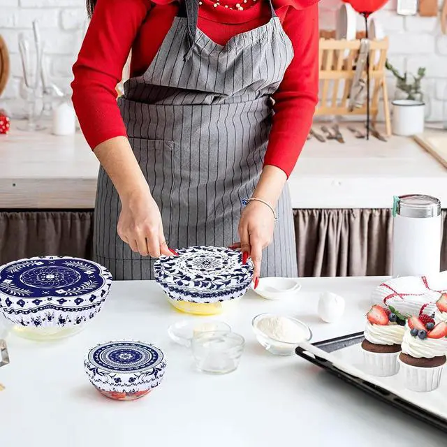 Alt view image 7 of 7 - 5 Pieces Bowl Covers Reusable, Elastic Cloth Covers for Proofing and Food