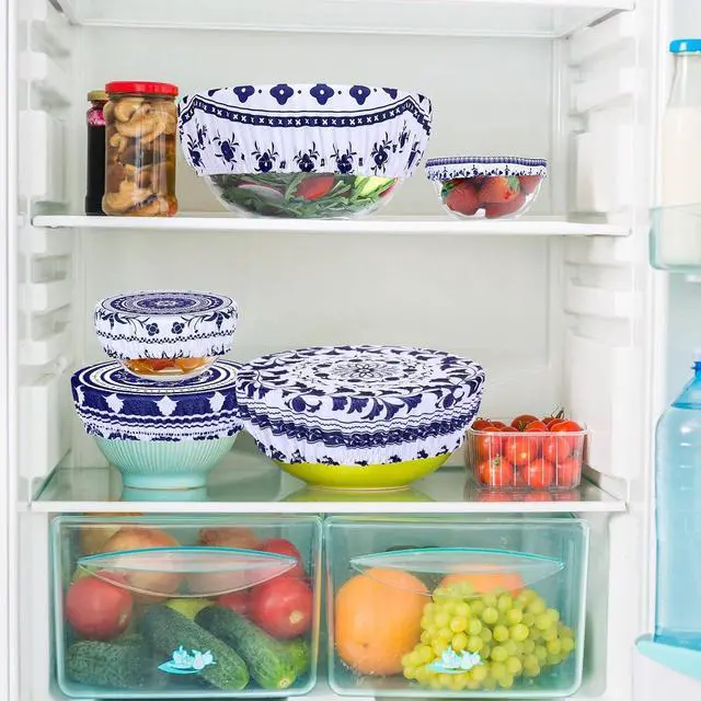 Alt view image 5 of 7 - 5 Pieces Bowl Covers Reusable, Elastic Cloth Covers for Proofing and Food