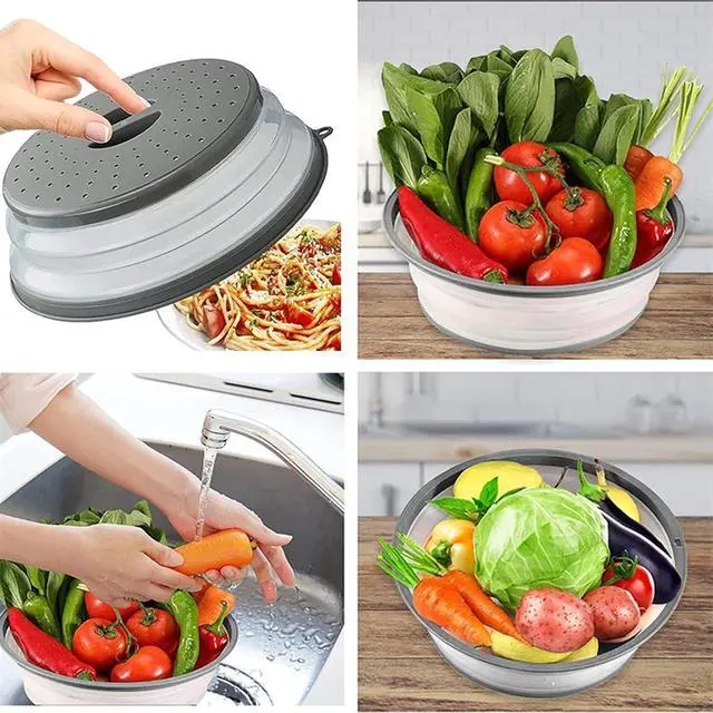 Alt view image 4 of 6 - Microwave Splatter Cover Vented for Food, Splatter Guard & Colander Kitchen Gadget for Fruit Vegetables Microwave Plate Cover with Hook Hole,Dishwasher-Safe,BPA-Free Silicone & Plastic (1 Pack)