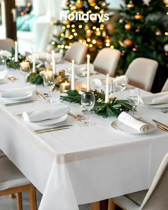 Alt view image 6 of 7 - Pureegg Plastic Table Cloth 10 Pack, 54 x 108 Inch Disposable Table Cloths for Party, Picnic and Wedding, Rectangle, White