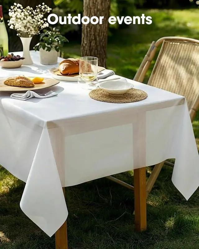 Alt view image 5 of 7 - Pureegg Plastic Table Cloth 10 Pack, 54 x 108 Inch Disposable Table Cloths for Party, Picnic and Wedding, Rectangle, White