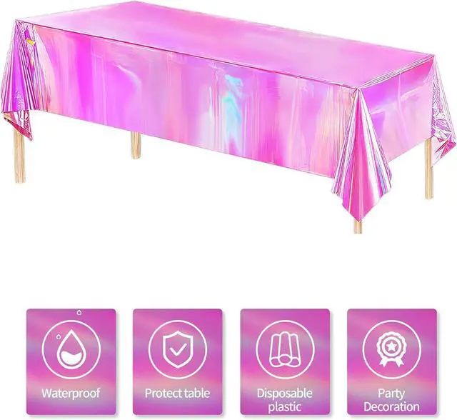Alt view image 2 of 7 - Srua Don Pink Iridescent Party Decorations Tablecloth for Mermaid Birthday