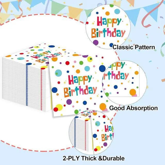 Alt view image 4 of 7 - 50PCS Happy Birthday Paper Napkins, Colourful Dots